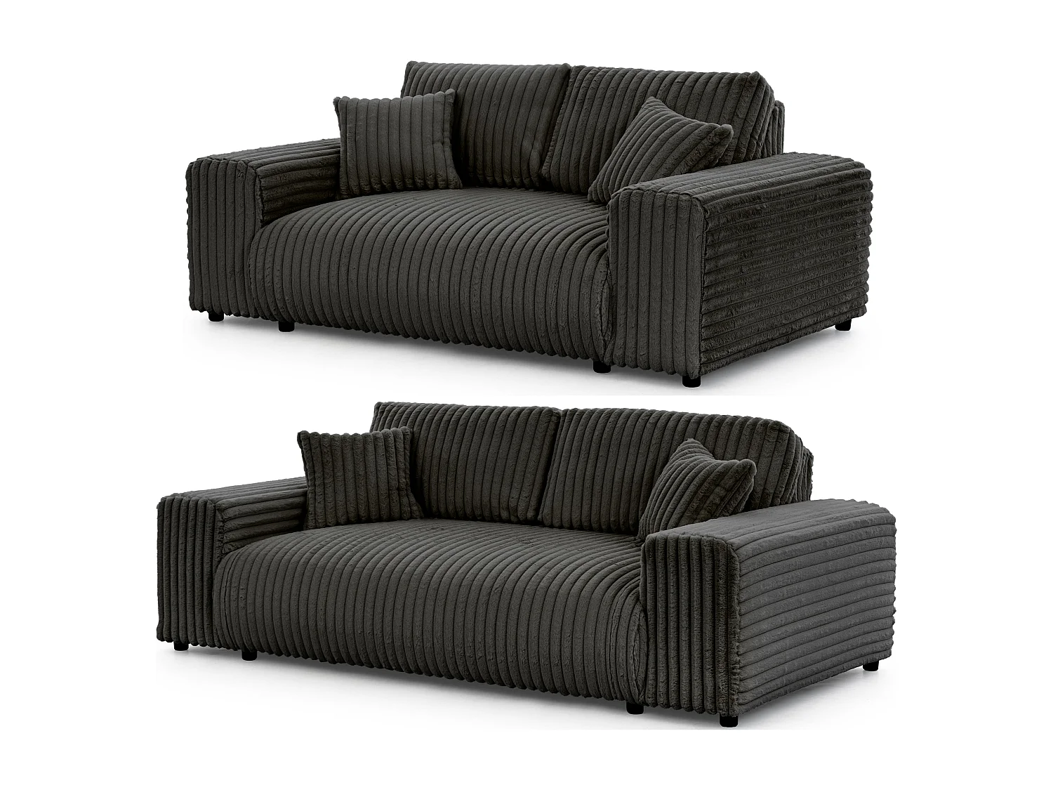 Mollis - Polstergarnitur 3+2 aus Dunkelgrau Plüschcord mit schöner Sitzkomfort