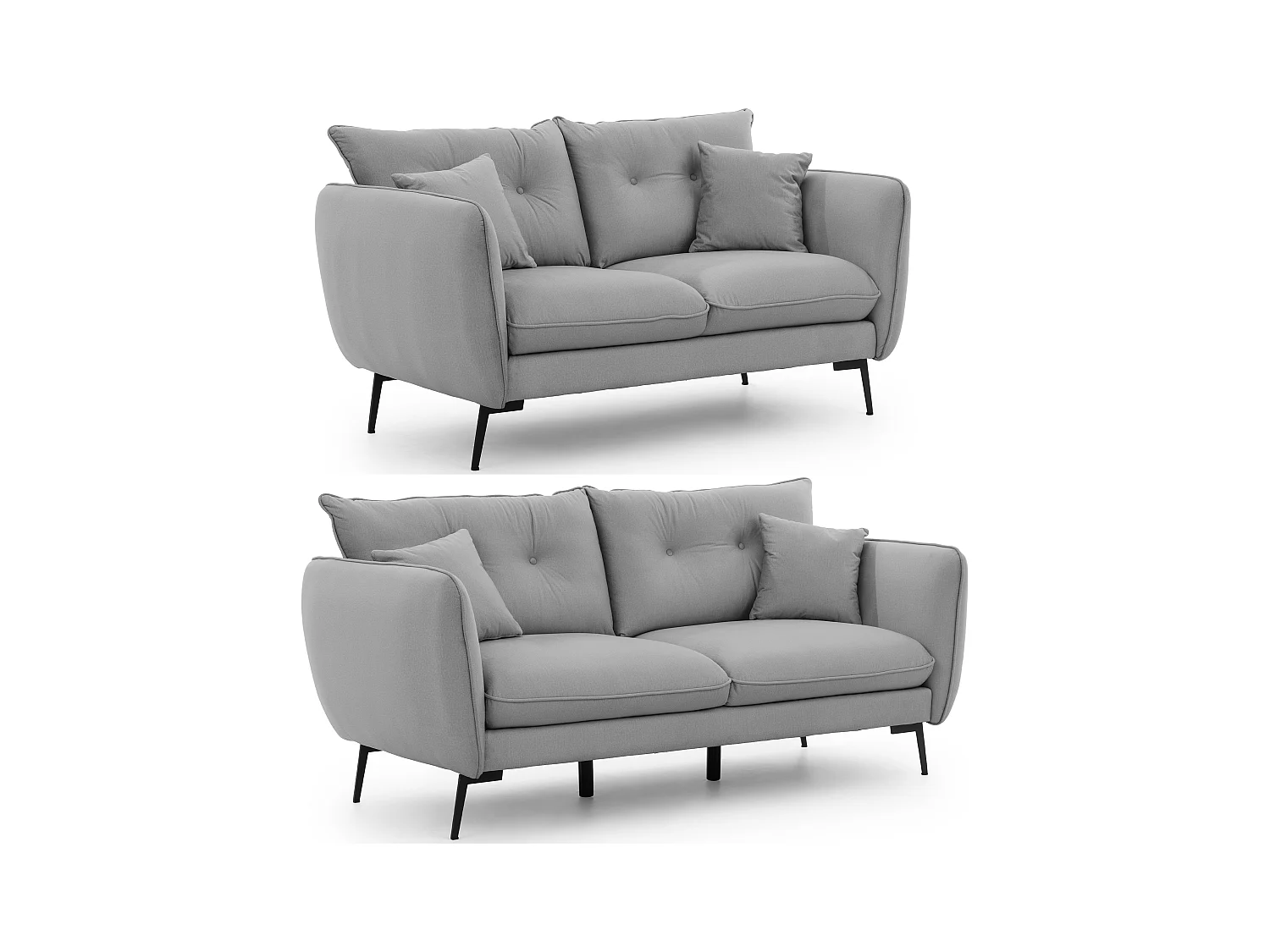 Nordloft - Modernes Polstergarnitur 3+2 aus Hellgrau Samt-Stoff mit Hohen Schwarzen Metallfüßen und schöner Sitzkomfort