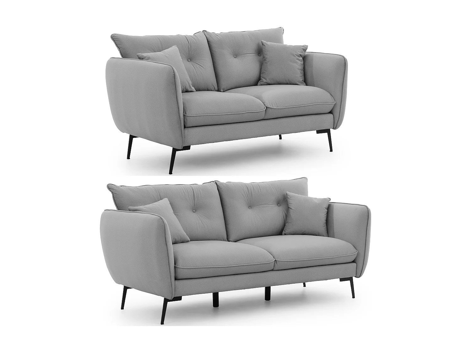 Ensemble de canapés 3+2 en tissu avec de hauts pieds en métal noir Nordloft