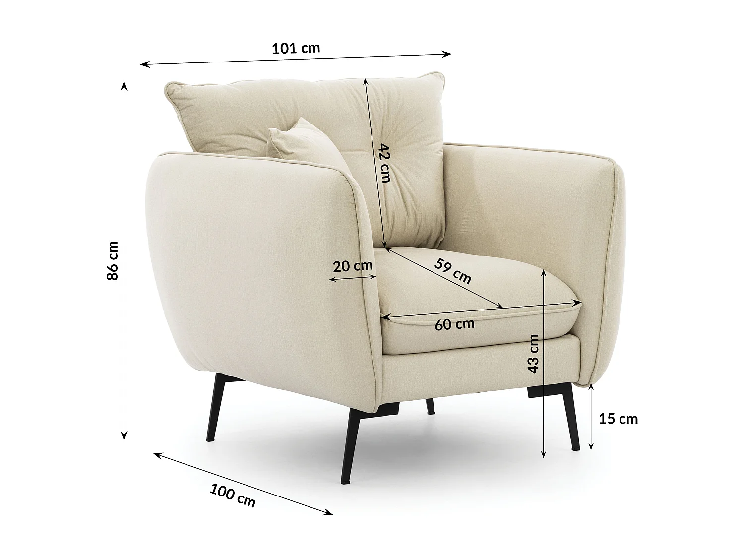 Nordloft - Modernes Polstergarnitur 3+2+1 aus Beige Samt-Stoff mit Hohen Schwarzen Metallfüßen und schöner Sitzkomfort