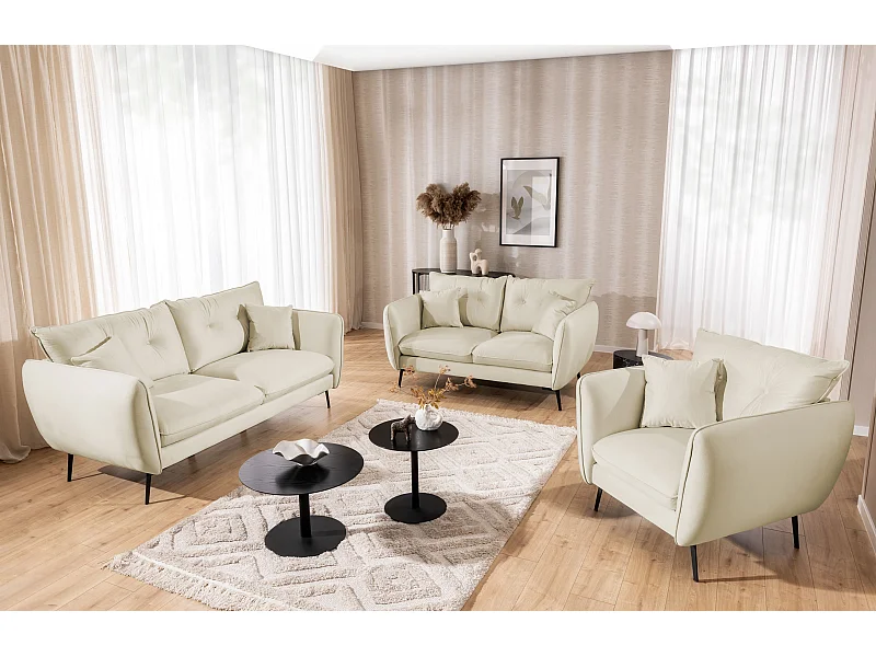 Ensemble de canapés 3+2+1 en tissu avec de hauts pieds en métal noir Nordloft