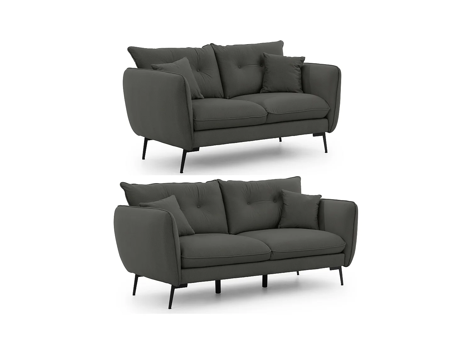 Ensemble de canapés 3+2 en tissu avec de hauts pieds en métal noir Nordloft