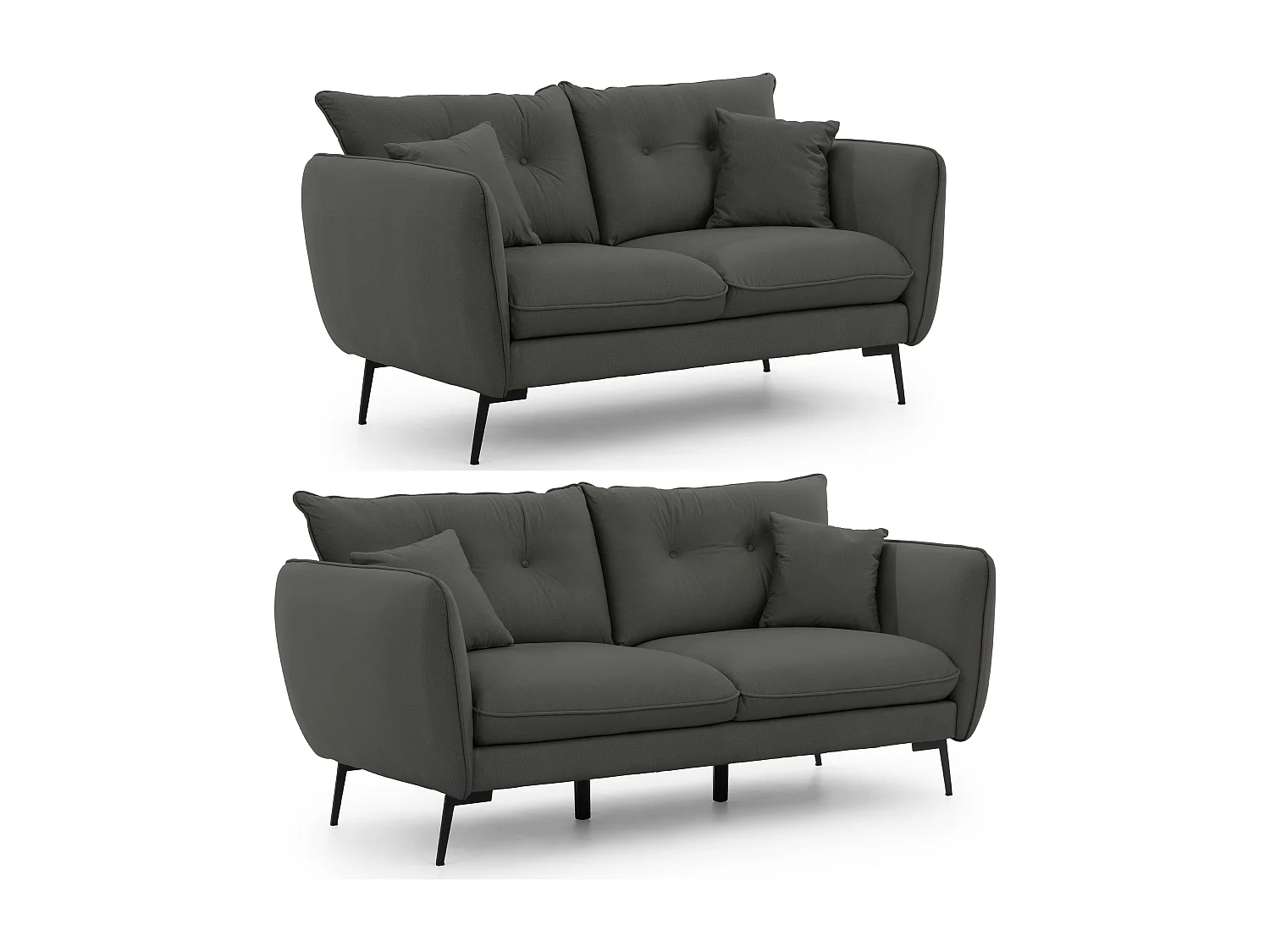 Ensemble de canapés 3+2 en tissu avec de hauts pieds en métal noir Nordloft