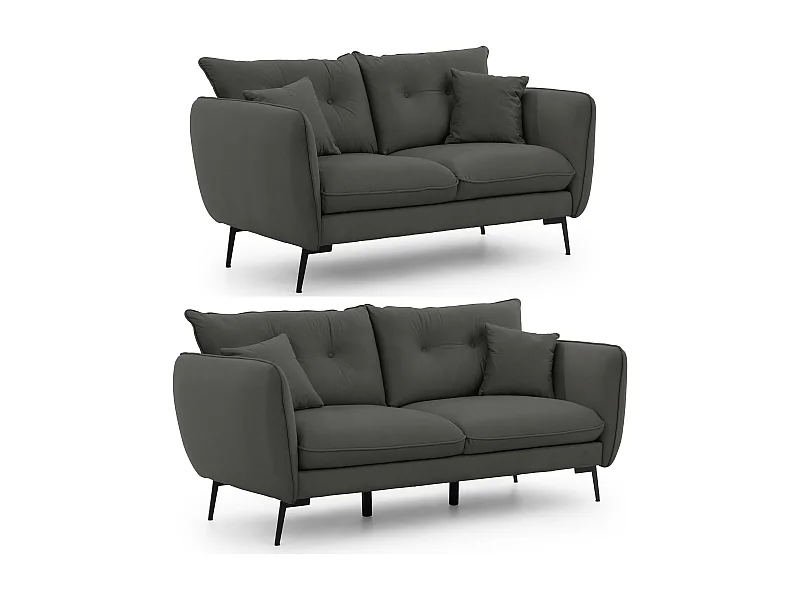 Ensemble de canapés 3+2 en tissu avec de hauts pieds en métal noir Nordloft