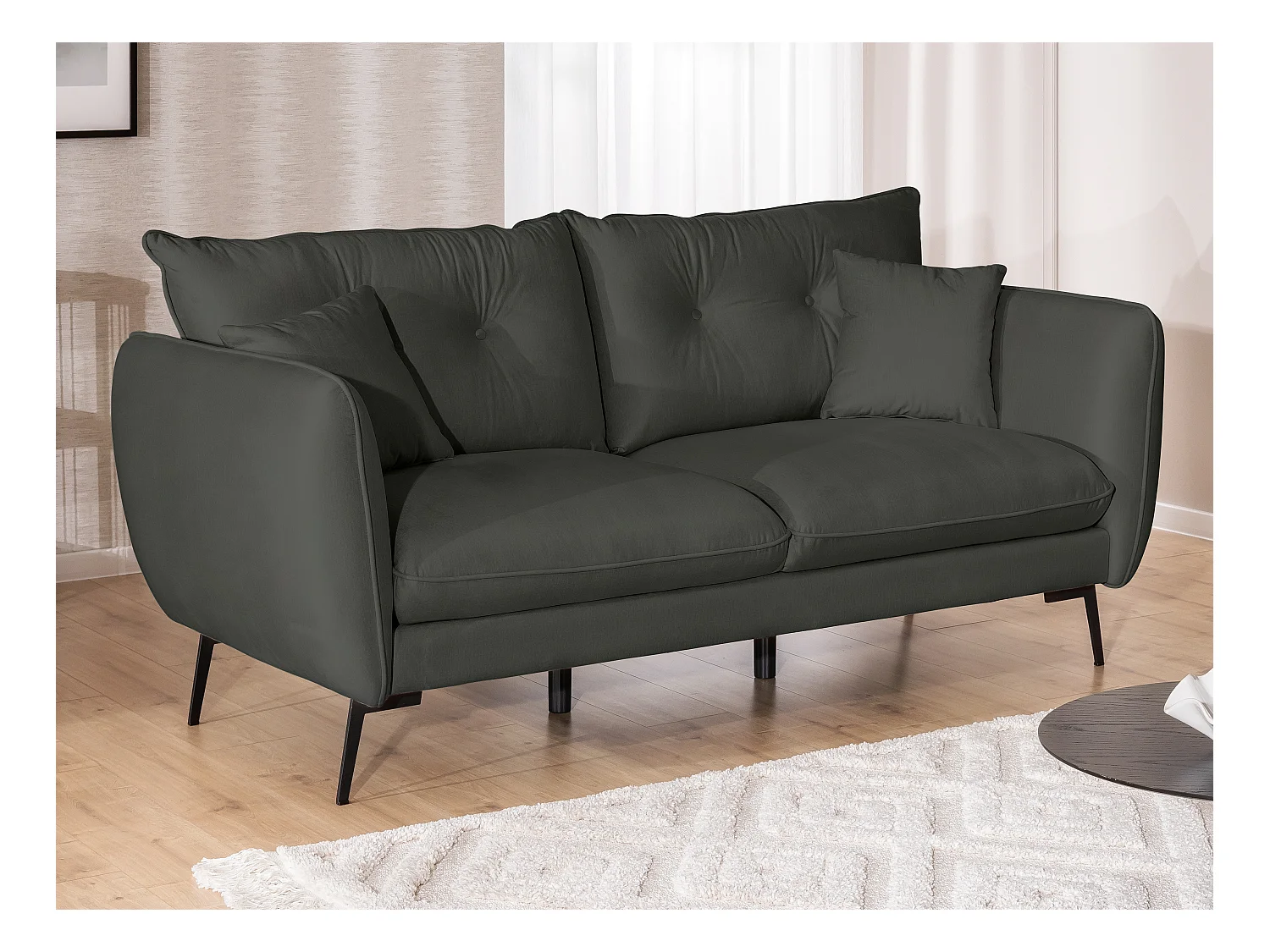 Nordloft - Modernes Polstergarnitur 3+2+1 aus Dunkelgrau Samt-Stoff mit Hohen Schwarzen Metallfüßen und schöner Sitzkomfort