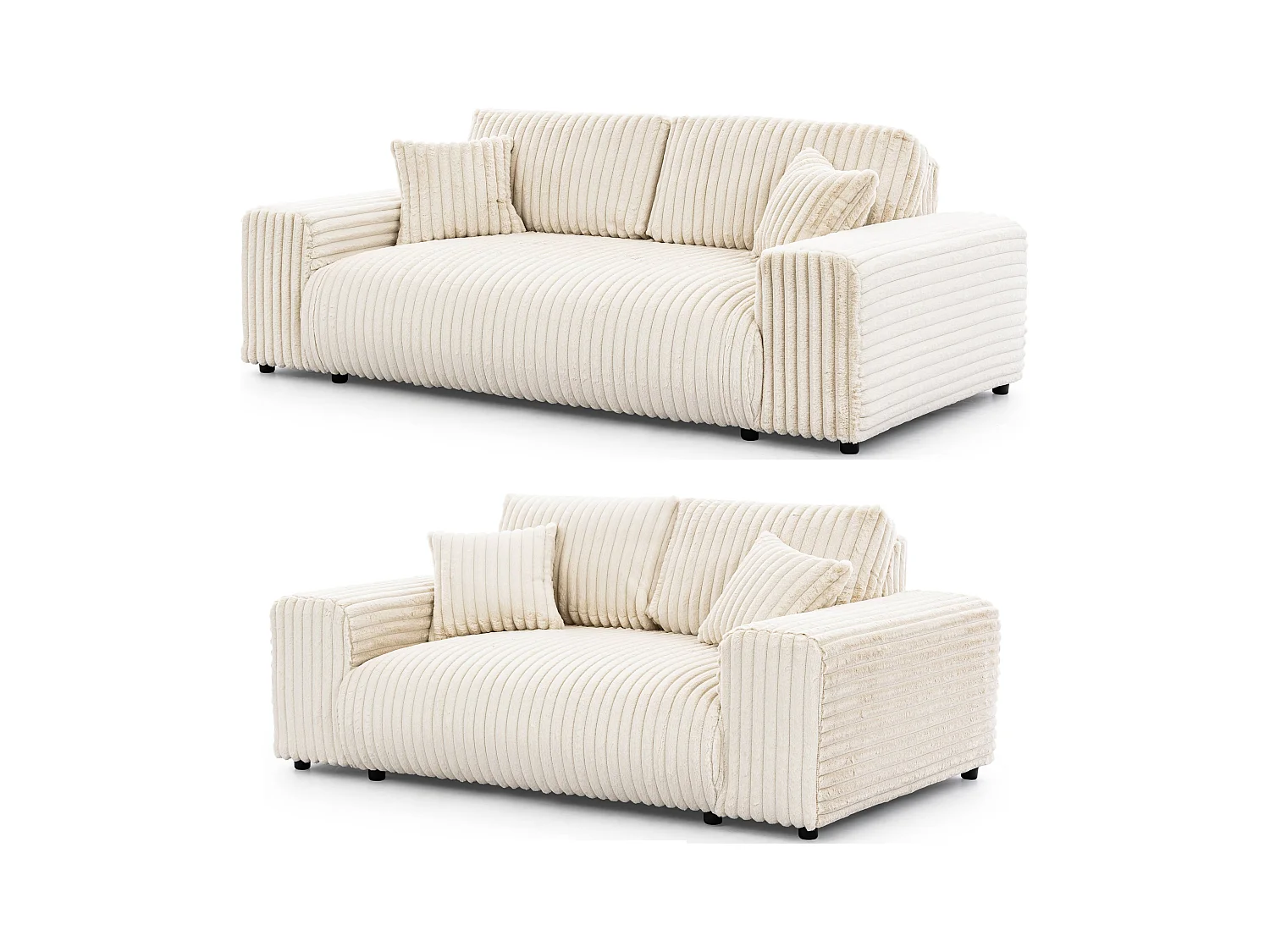 Mollis - Polstergarnitur 3+2 aus Hellbeige Plüschcord mit schöner Sitzkomfort