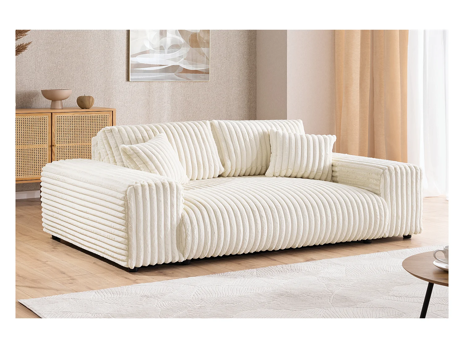 Mollis - Polstergarnitur 3+2 aus Hellbeige Plüschcord mit schöner Sitzkomfort