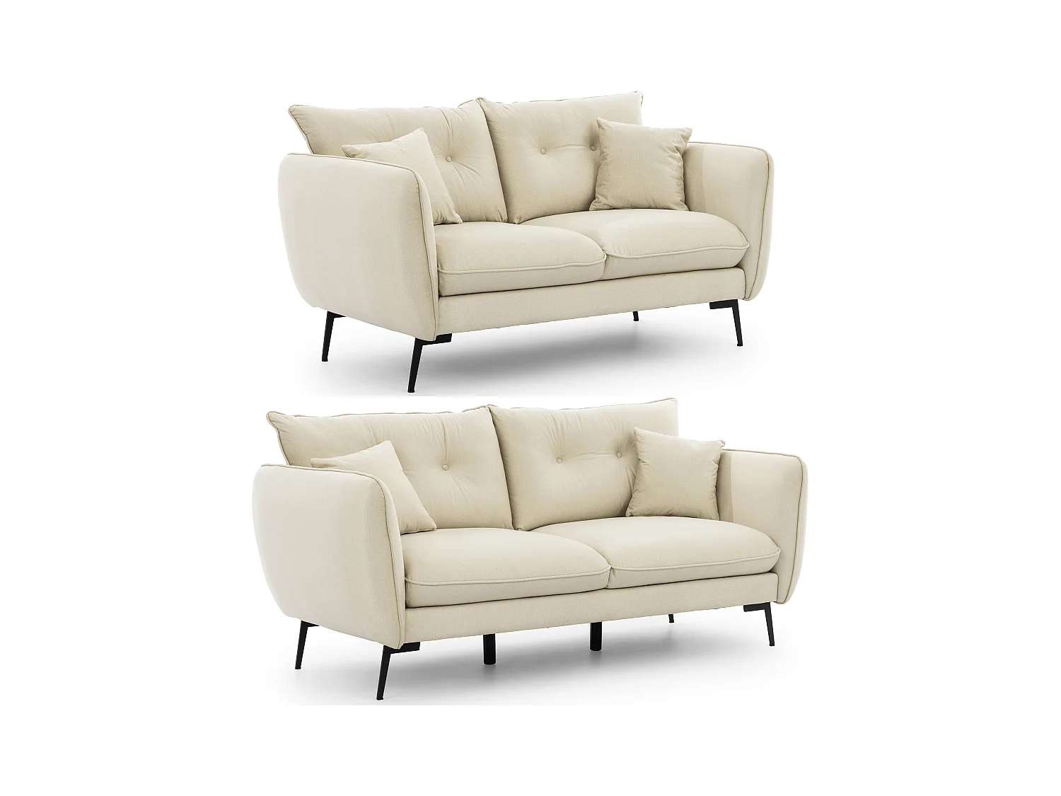 Nordloft - Modernes Polstergarnitur 3+2 aus Beige Samt-Stoff mit Hohen Schwarzen Metallfüßen und schöner Sitzkomfort