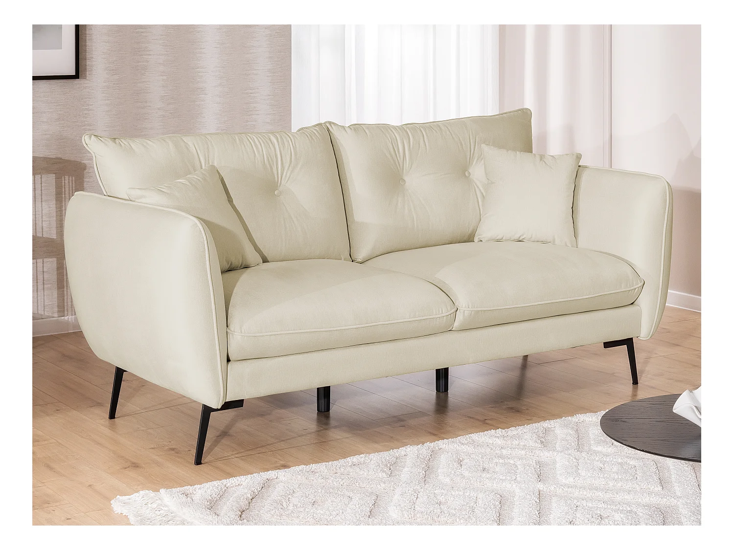 Nordloft - Modernes Polstergarnitur 3+2 aus Beige Samt-Stoff mit Hohen Schwarzen Metallfüßen und schöner Sitzkomfort