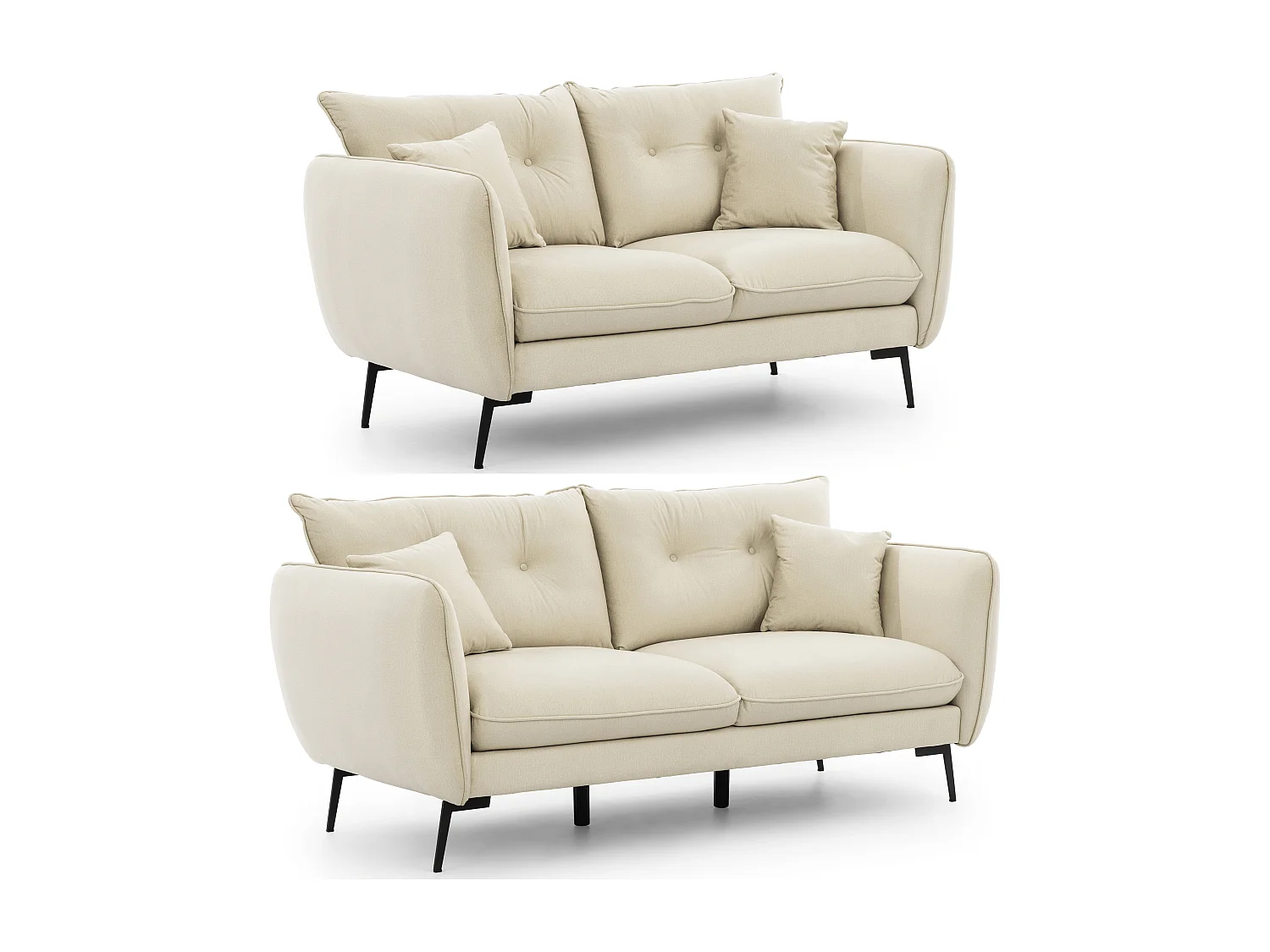 Ensemble de canapés 3+2 en tissu avec de hauts pieds en métal noir Nordloft