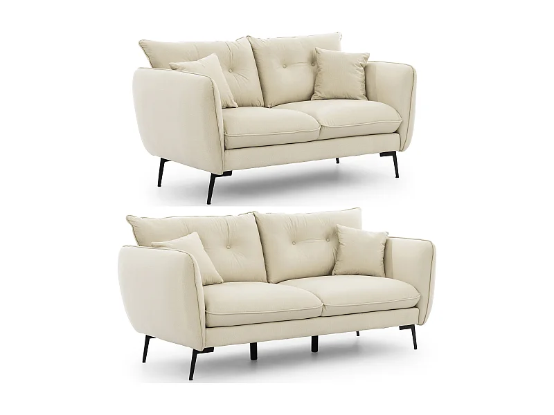 Ensemble de canapés 3+2 en tissu avec de hauts pieds en métal noir Nordloft