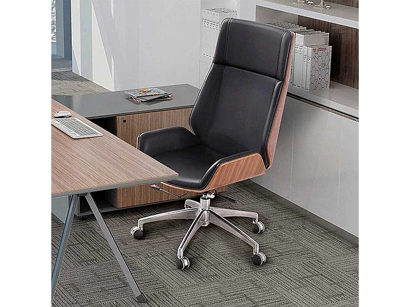 Sillón giratorio Ulrich regulable asiento tapizado símil piel negro 111-117x64x64 cm Adec