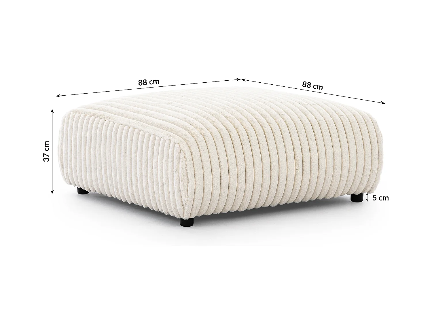 Mollis - Hocker aus Hellbeige Plüschcord schöner Sitzkomfort