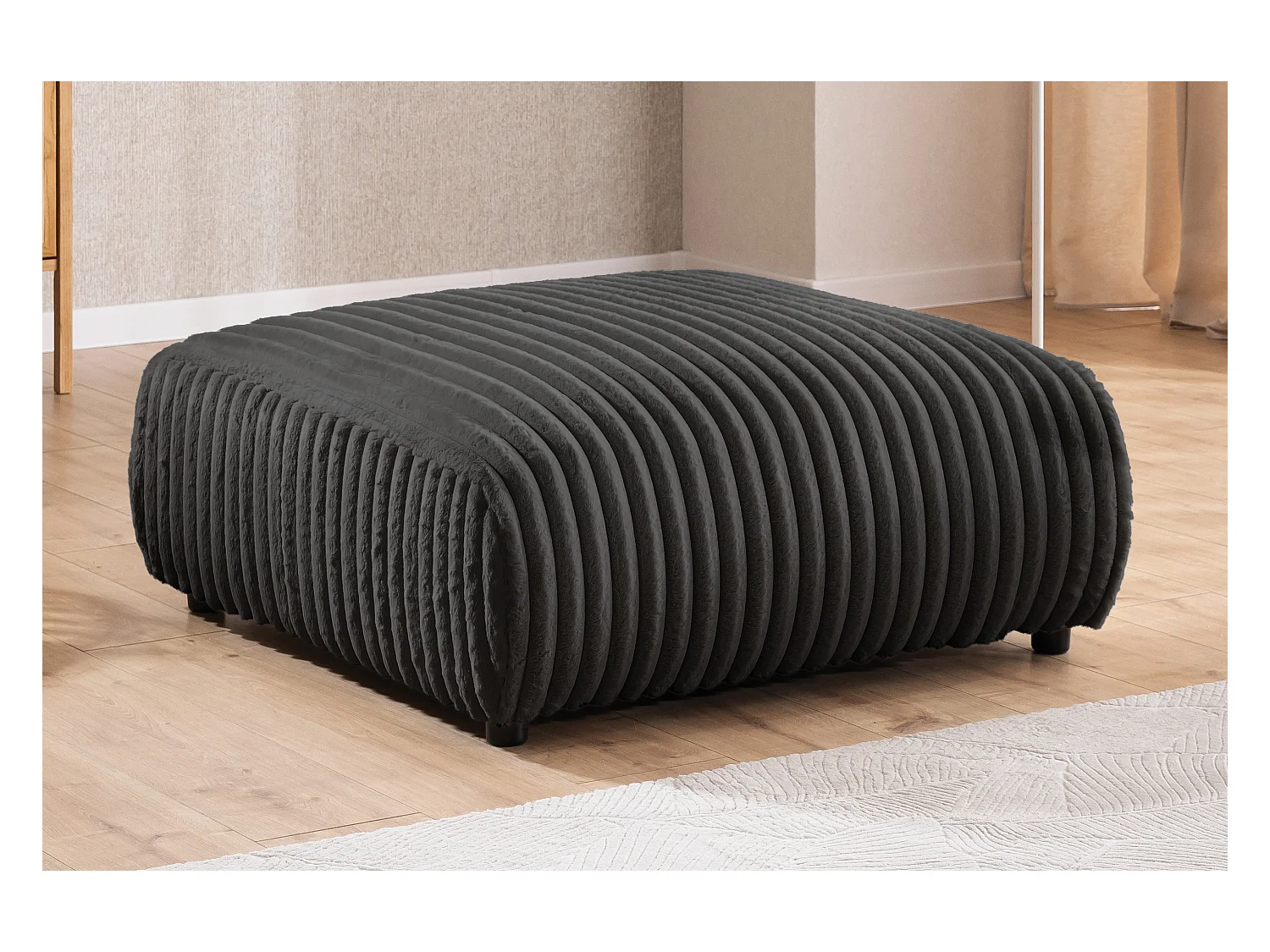 Mollis - Hocker aus Dunkelgrau Plüschcord schöner Sitzkomfort