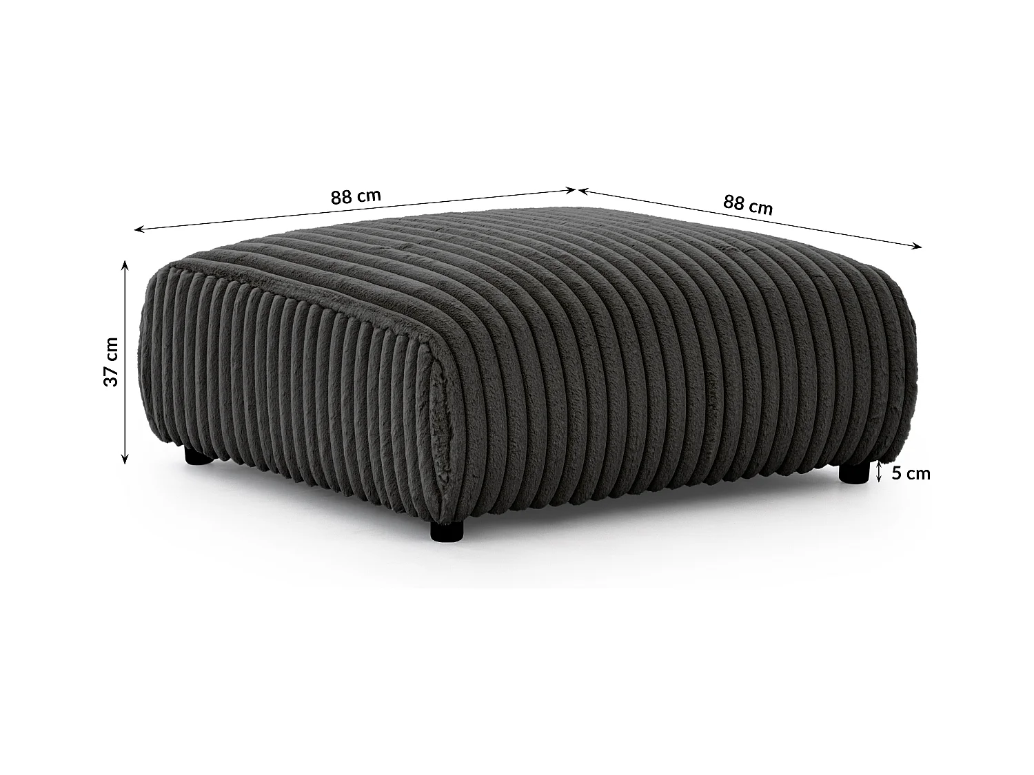 Mollis - Hocker aus Dunkelgrau Plüschcord schöner Sitzkomfort