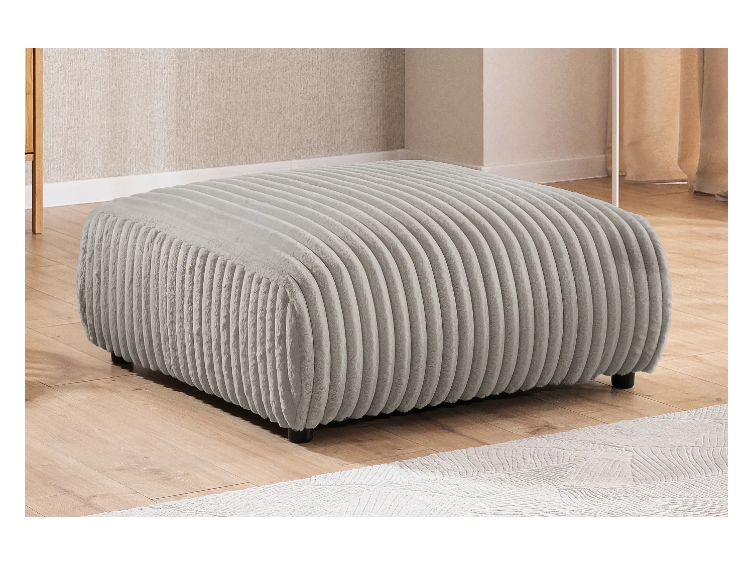 Mollis - Hocker aus Hellgrau Plüschcord schöner Sitzkomfort