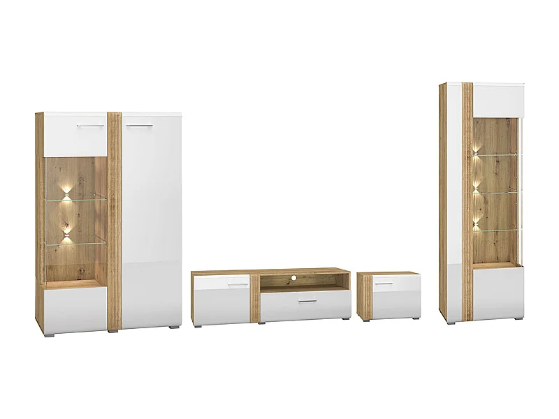 WOHHNZIMMER-SET Adagio weiß Hochglanz / Eiche castello 4-teilig