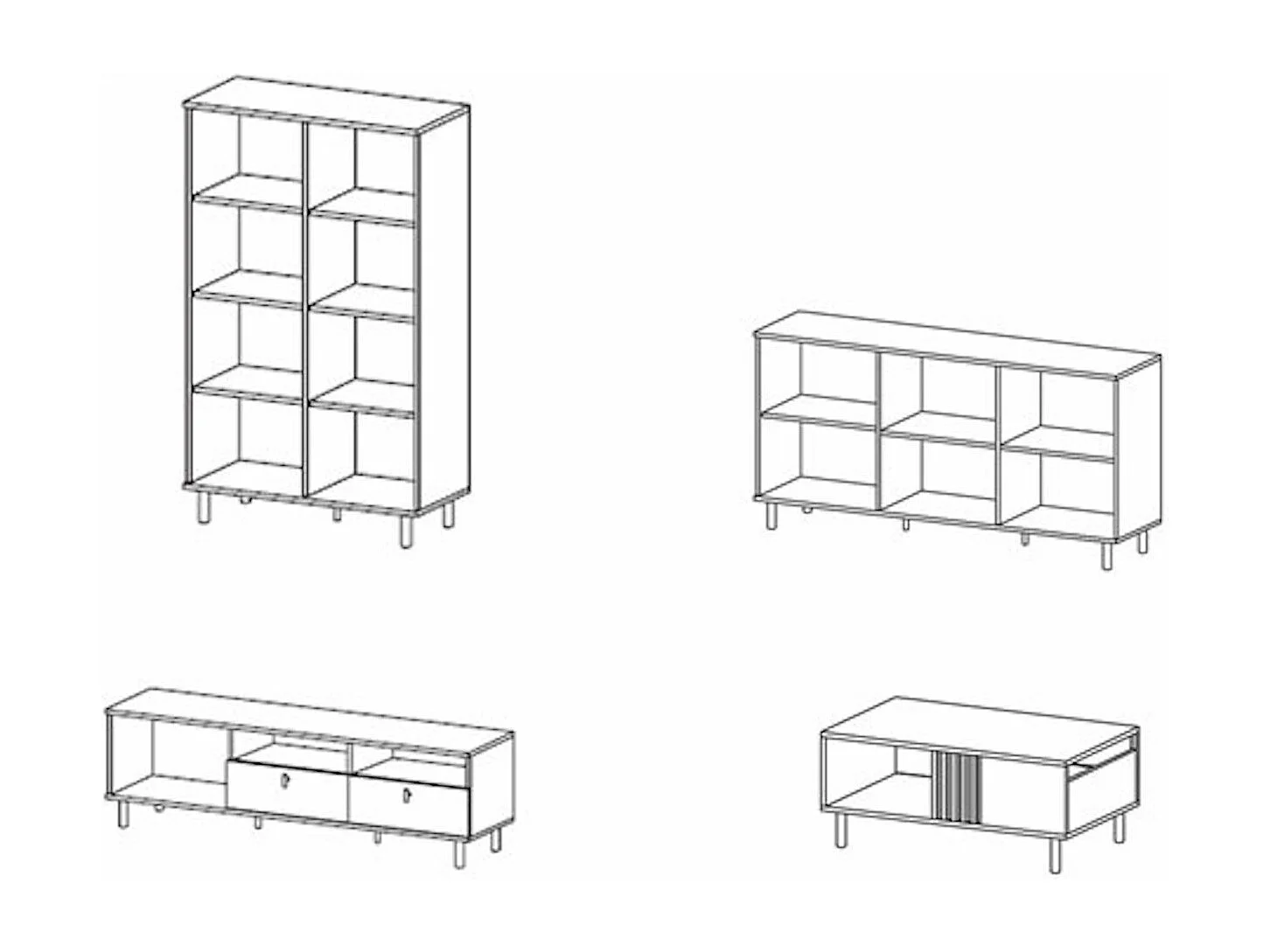 WOHNZIMMER-SET Madis sand grange eiche / anthrazit 4-teilig