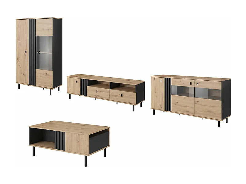 WOHNZIMMER-SET Madis sand grange eiche / anthrazit 4-teilig