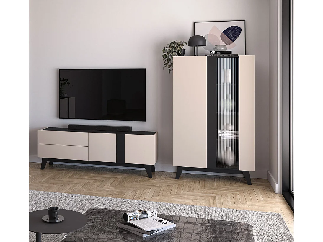 WOHNZIMMER-SET Freshion Kaschmir / Schwarz 2-teilig