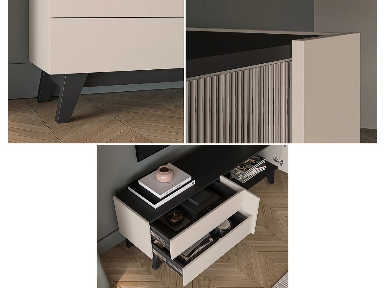 WOHNZIMMER-SET Freshion Kaschmir / Schwarz 2-teilig