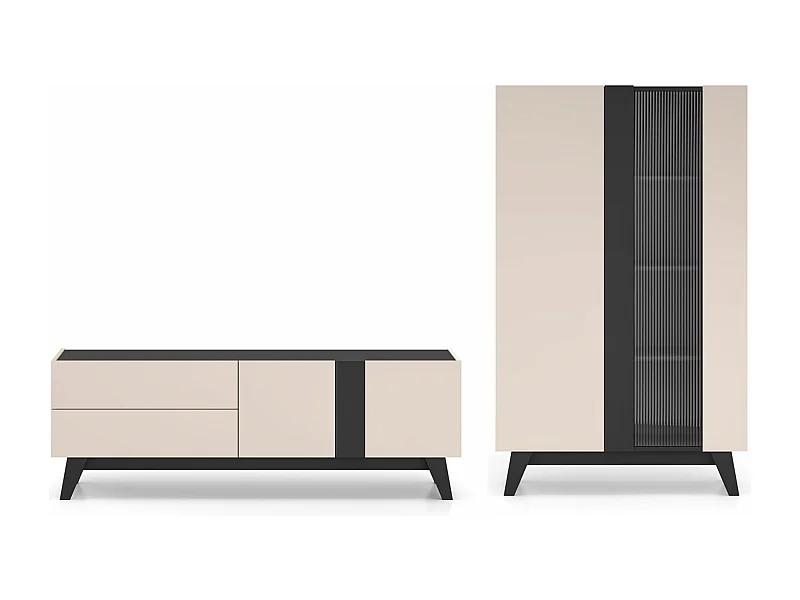 WOHNZIMMER-SET Freshion Kaschmir / Schwarz 2-teilig