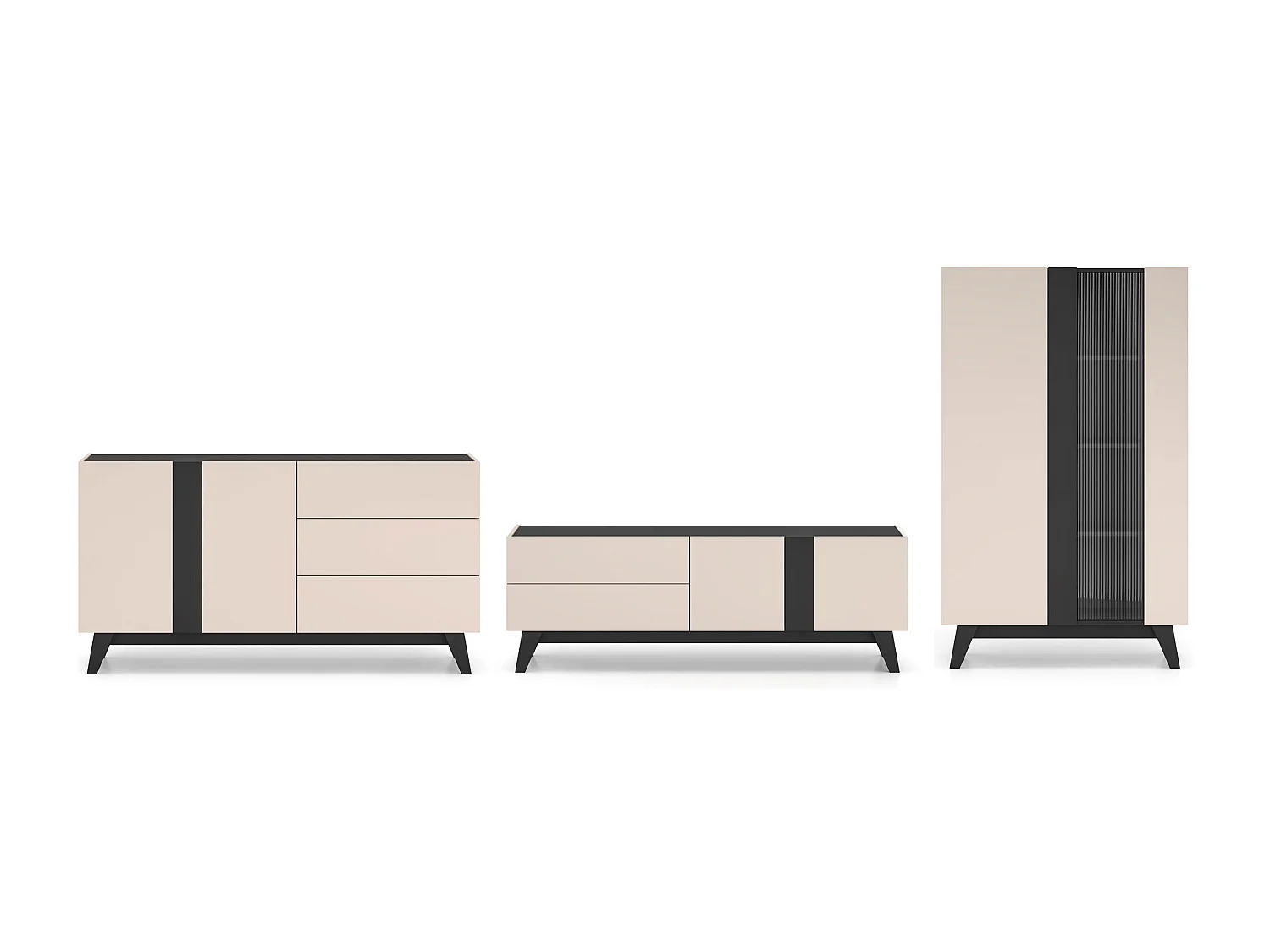 WOHNZIMMER-SET Freshion Kaschmir / Schwarz 3-teilig