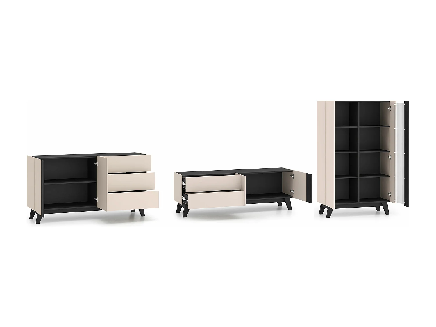 WOHNZIMMER-SET Freshion Kaschmir / Schwarz 3-teilig