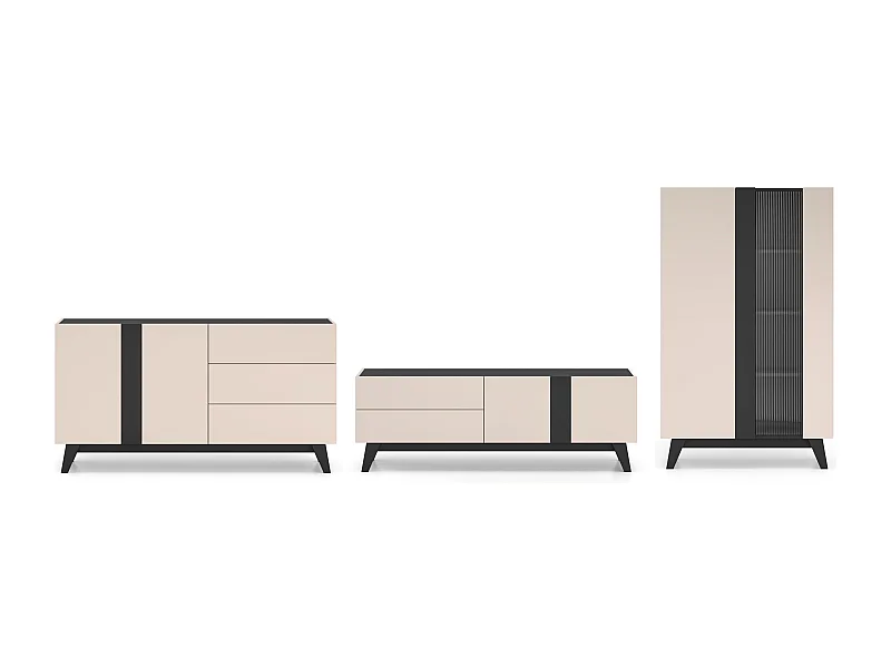 WOHNZIMMER-SET Freshion Kaschmir / Schwarz 3-teilig