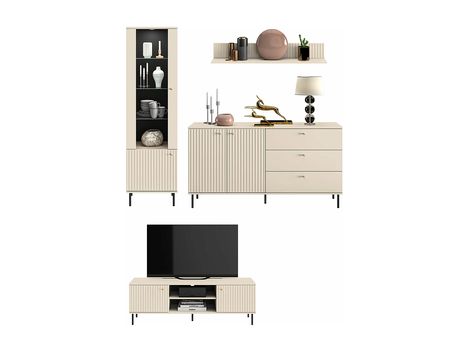 WOHNZIMMER-SET Sophie kaschmir matt 4-teilig