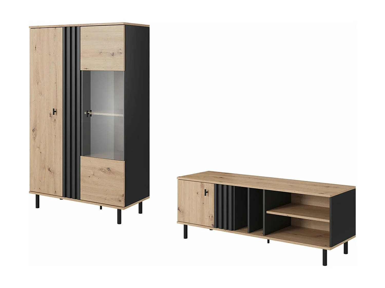 WOHNZIMMER-SET Madis sand grange eiche / anthrazit 2-teilig