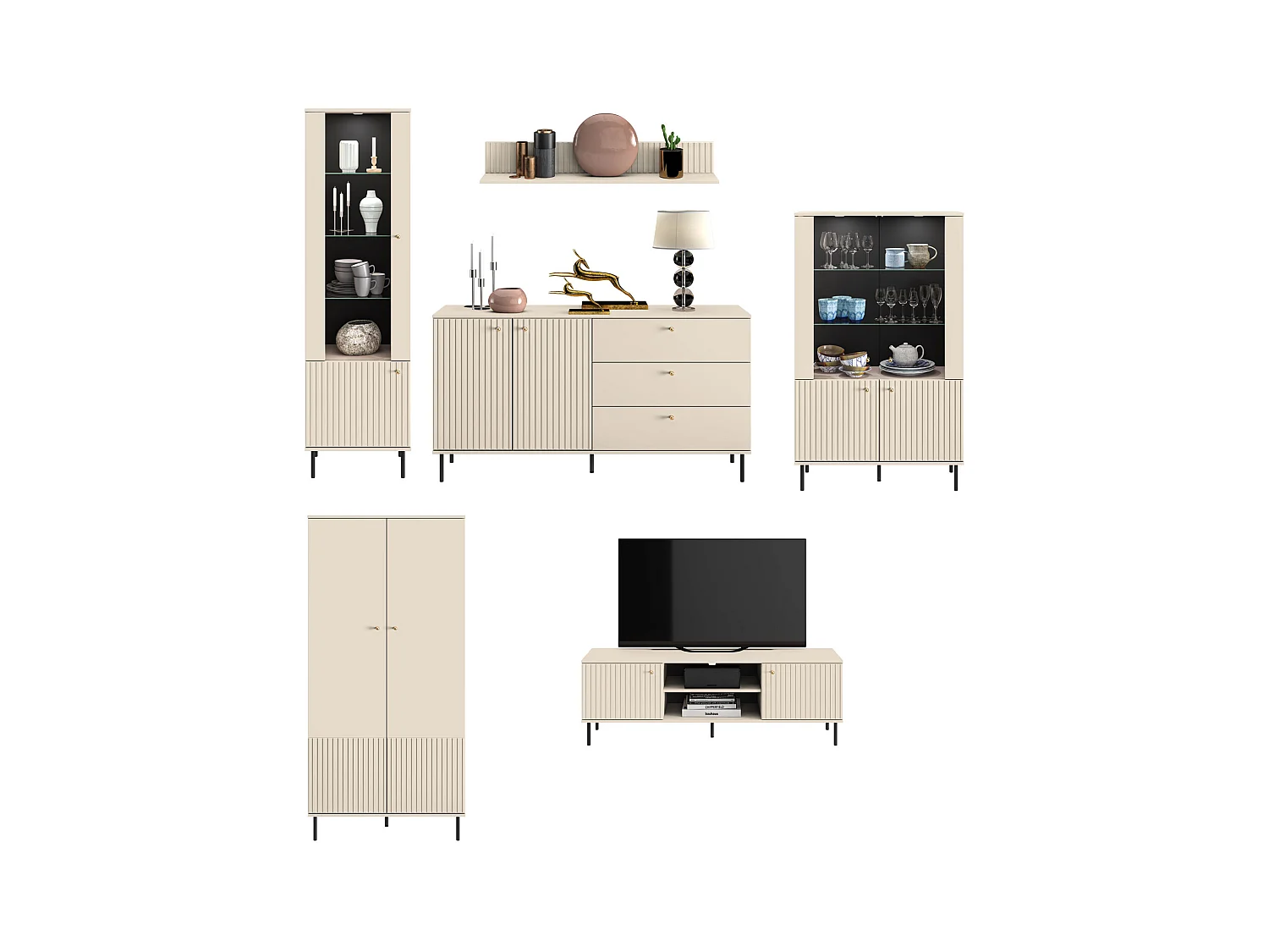 WOHNZIMMER-SET Sophie kaschmir matt 6-teilig