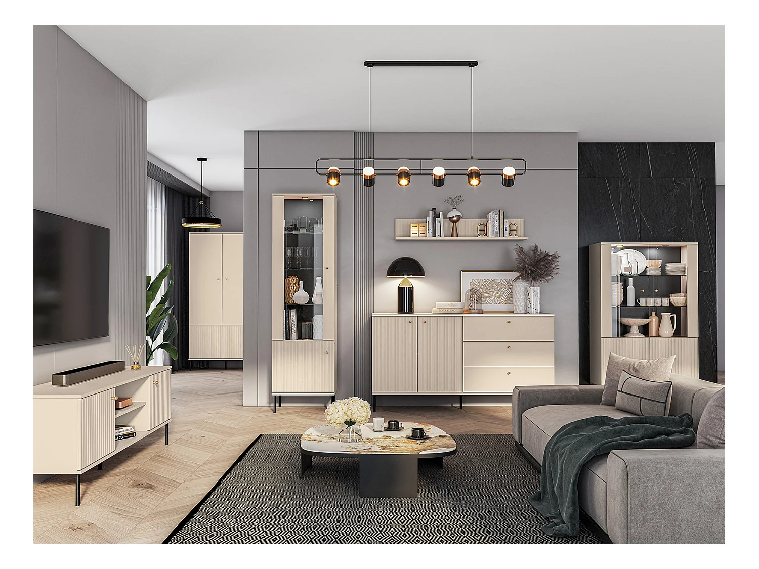 WOHNZIMMER-SET Sophie kaschmir matt 6-teilig