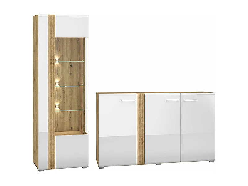 WOHNZIMMER-SET Adagio weiß Hochglanz / Eiche castello 2-teilig
