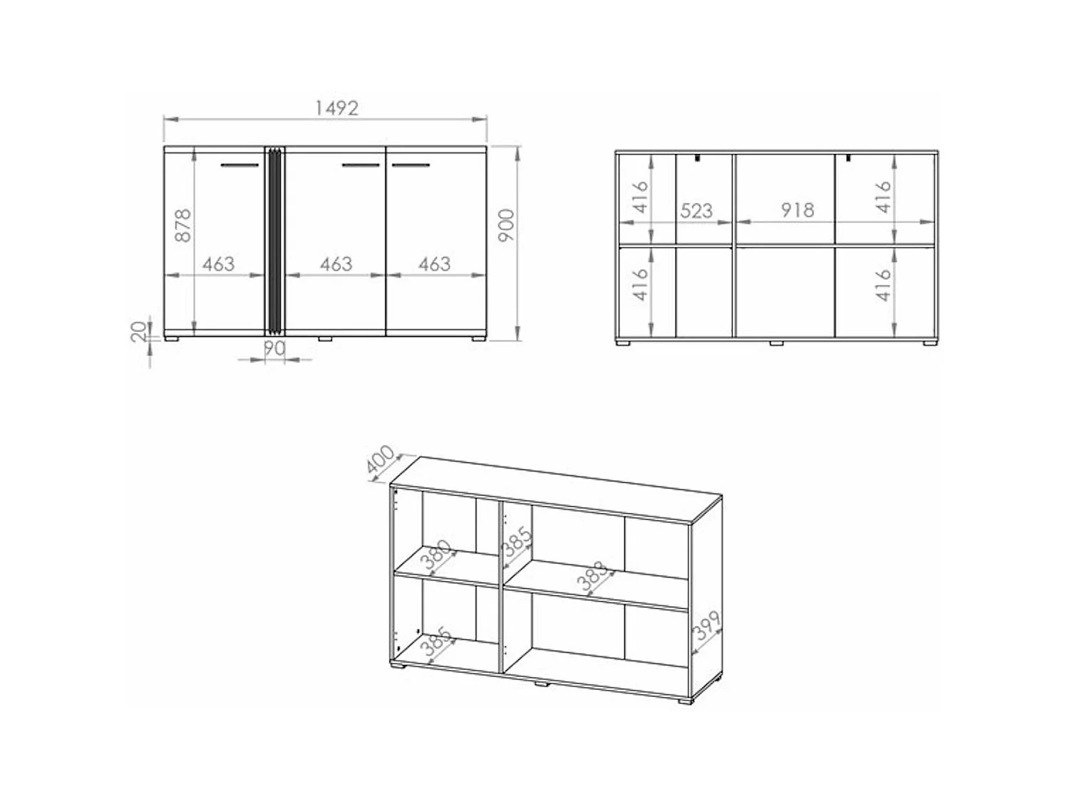 WOHNZIMMER-SET Adagio weiß Hochglanz / Eiche castello 2-teilig