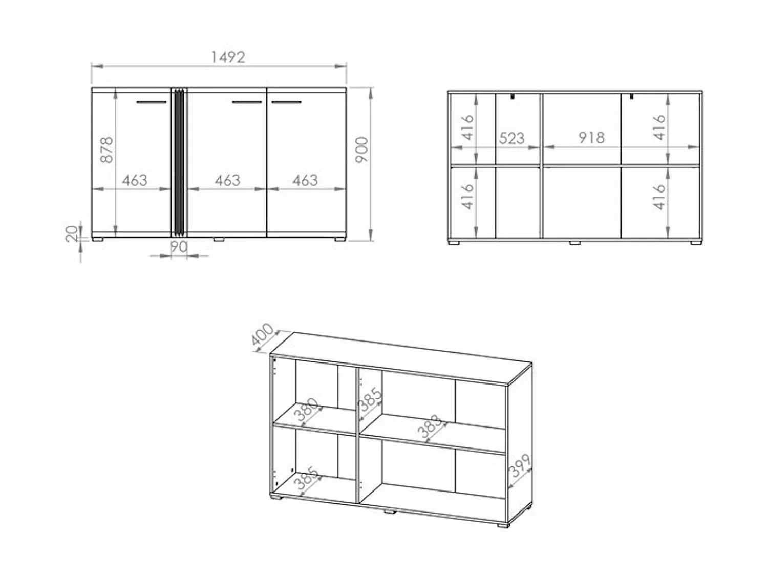 WOHNZIMMER-SET Adagio weiß Hochglanz / Eiche castello 2-teilig