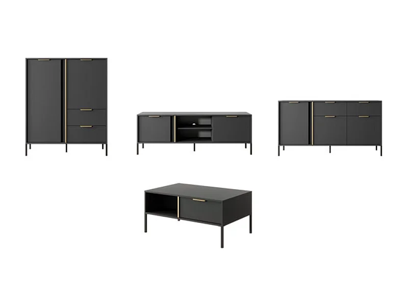 WOHNZIMMER-SET Lars anthrazit/gold 4-teilig