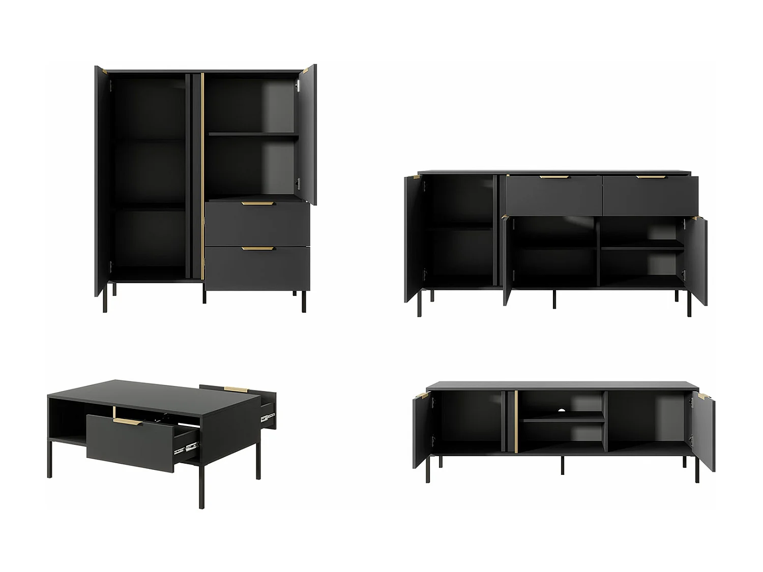 WOHNZIMMER-SET Lars anthrazit/gold 4-teilig