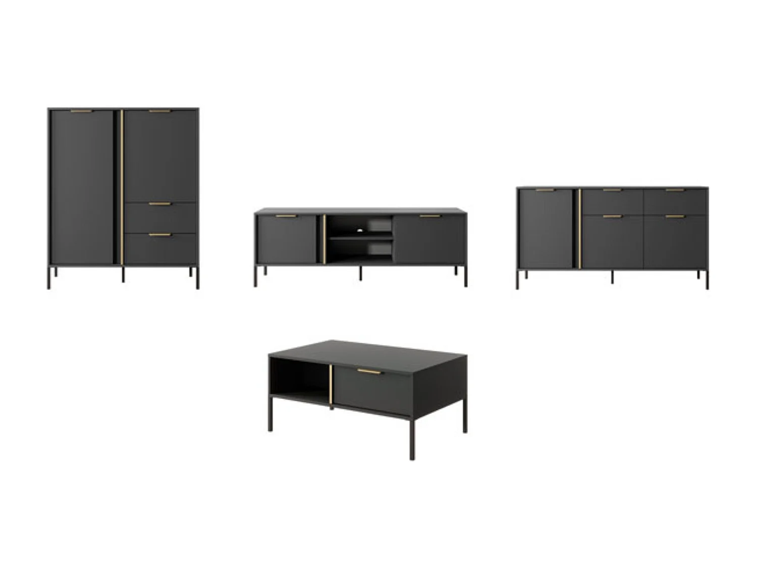 WOHNZIMMER-SET Lars anthrazit/gold 4-teilig