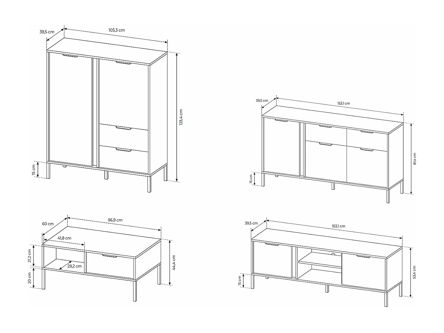 WOHNZIMMER-SET Lars anthrazit/gold 4-teilig
