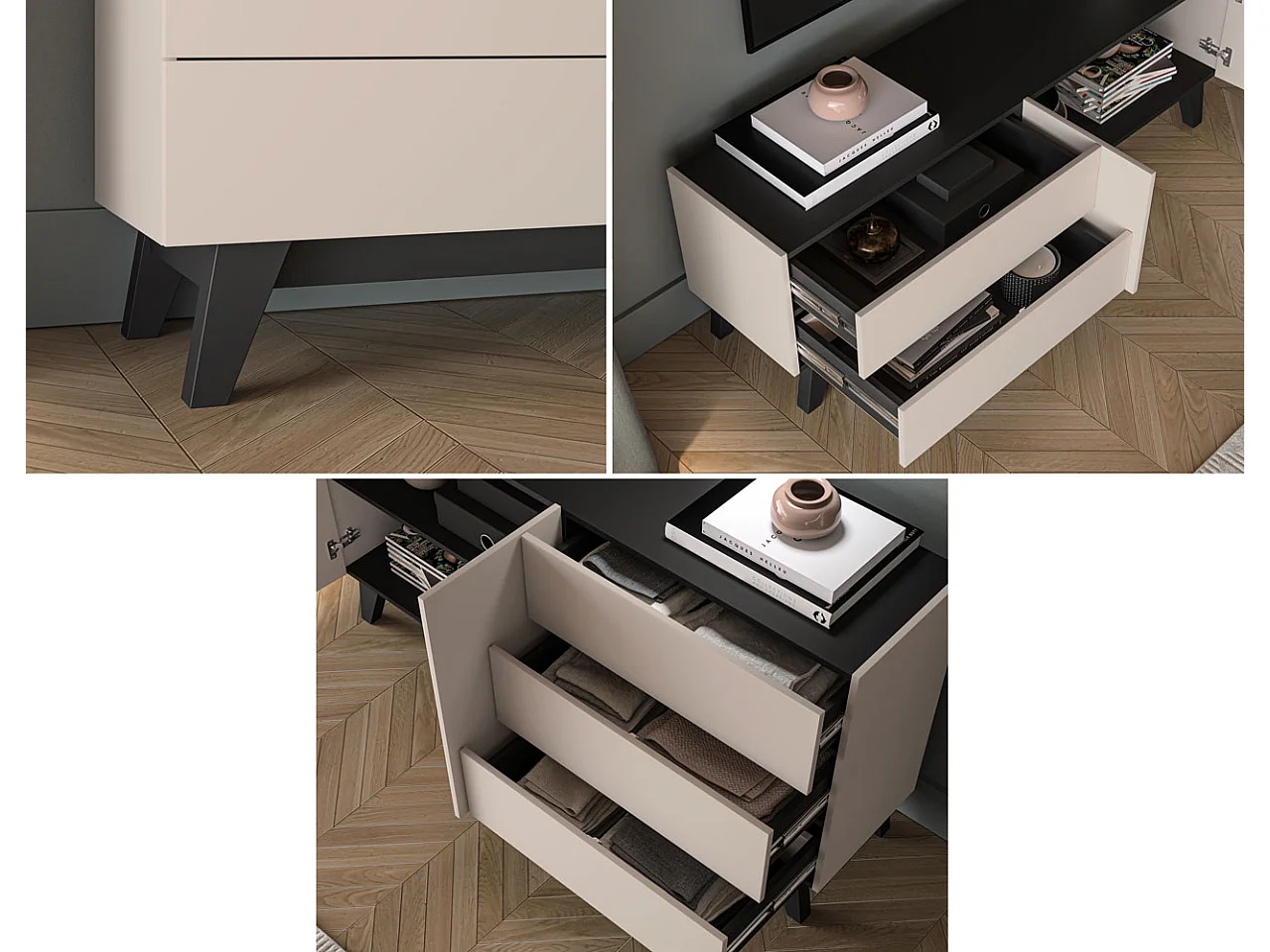 WOHNZIMMER-SET Freshion Kaschmir / Schwarz 2-teilig