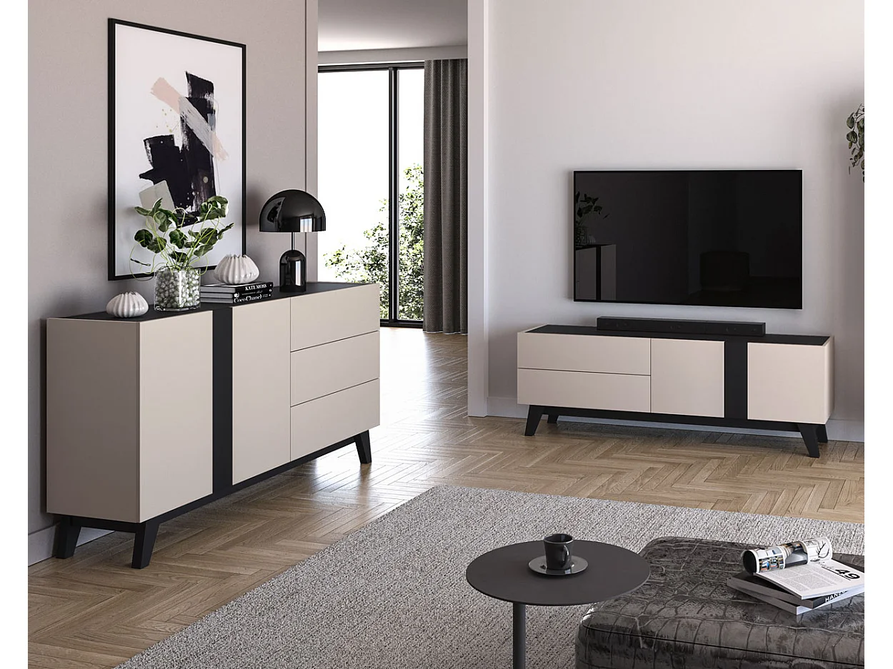 WOHNZIMMER-SET Freshion Kaschmir / Schwarz 2-teilig