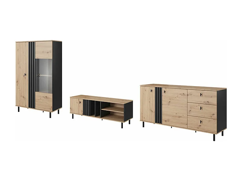 WOHNZIMMER-SET Madis sand grange eiche / anthrazit 3-teilig