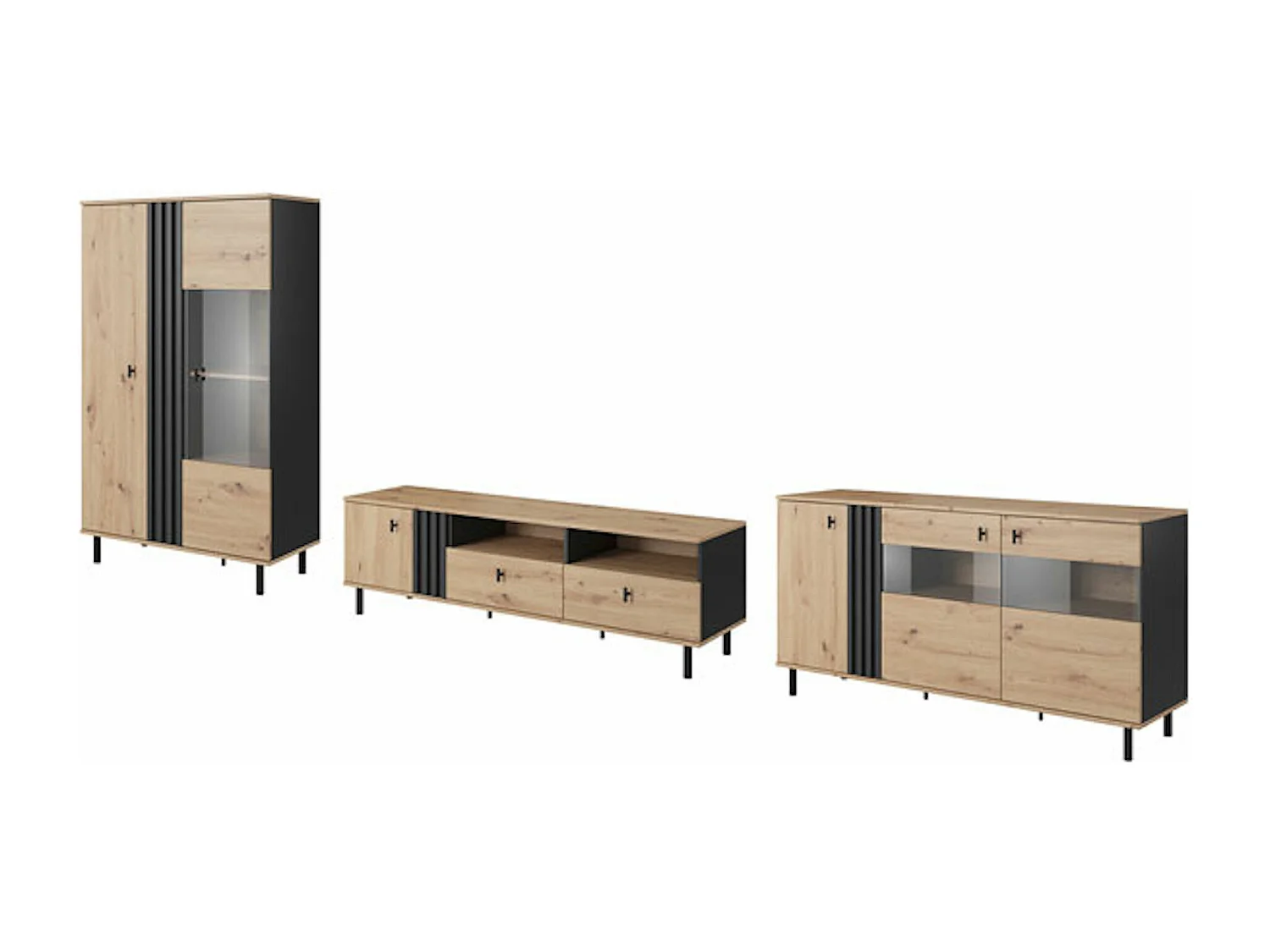 WOHNZIMMER-SET Madis sand grange eiche / anthrazit 3-teilig