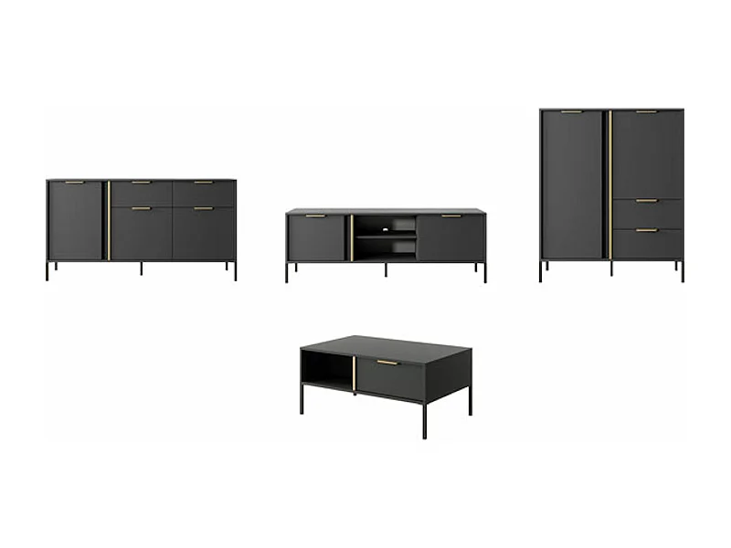 WOHNZIMMER-SET Lars anthrazit/gold 4-teilig