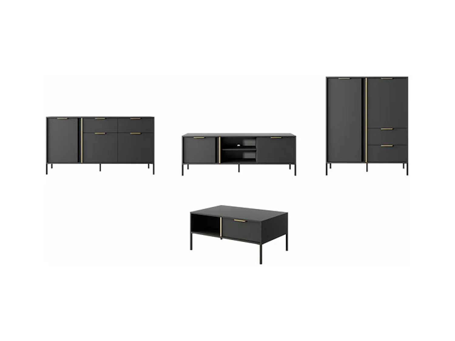 WOHNZIMMER-SET Lars anthrazit/gold 4-teilig