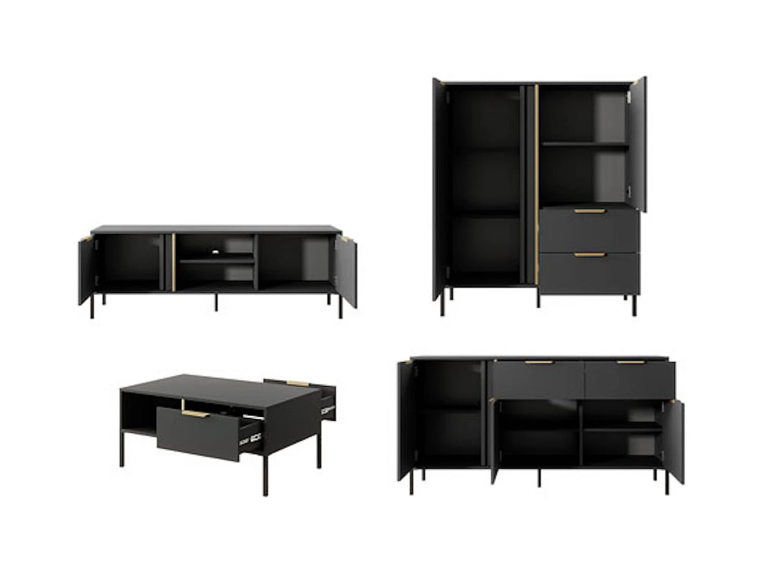 WOHNZIMMER-SET Lars anthrazit/gold 4-teilig