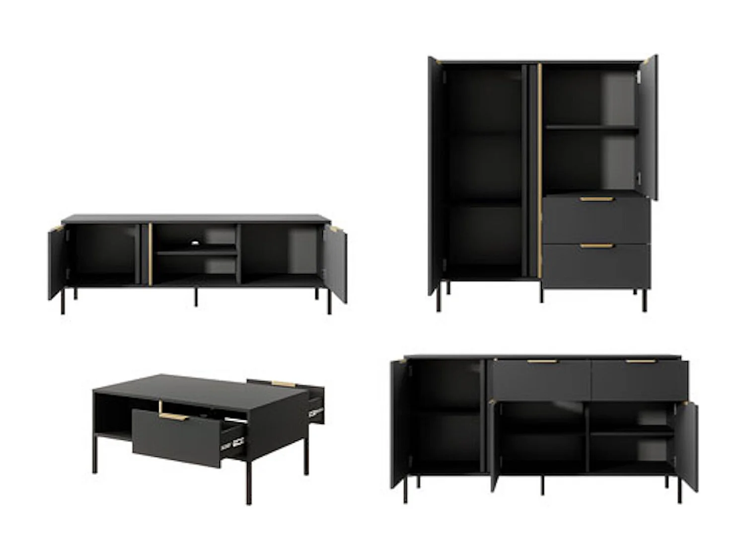 WOHNZIMMER-SET Lars anthrazit/gold 4-teilig