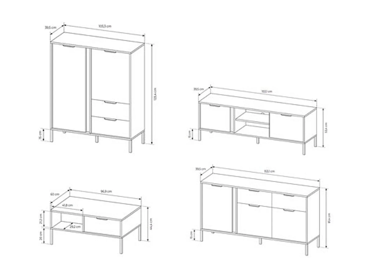 WOHNZIMMER-SET Lars anthrazit/gold 4-teilig