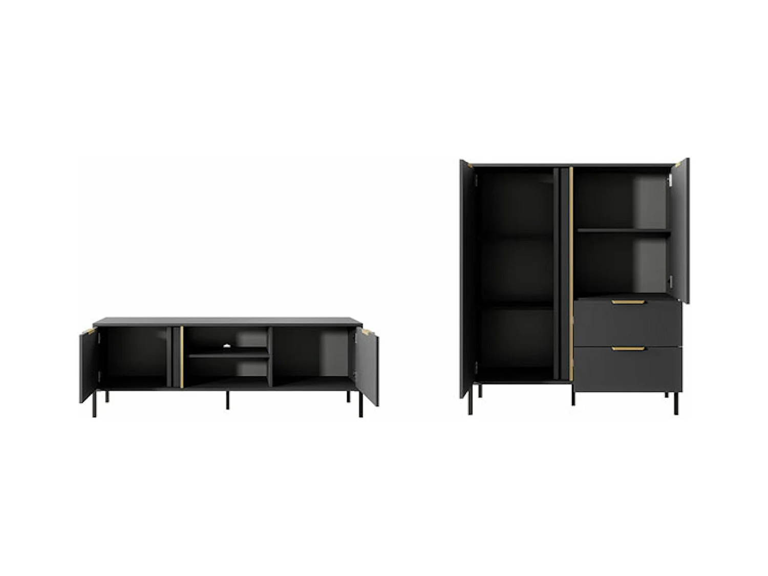 WOHNZIMMER-SET Lars anthrazit/gold 2-teilig